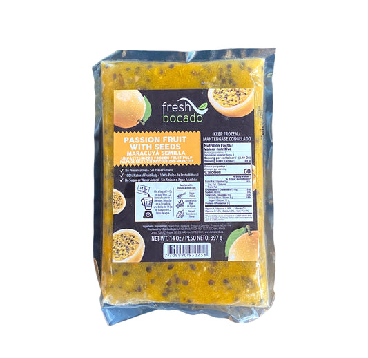 397g Fresh Bocado Passion Fruit Frozen Pulp with seeds Tablet | Polpa Congelada de Maracuja com sementes Fresh Bocado Tablete